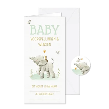 Babyshower invulkaartje met olifantje en eendje
